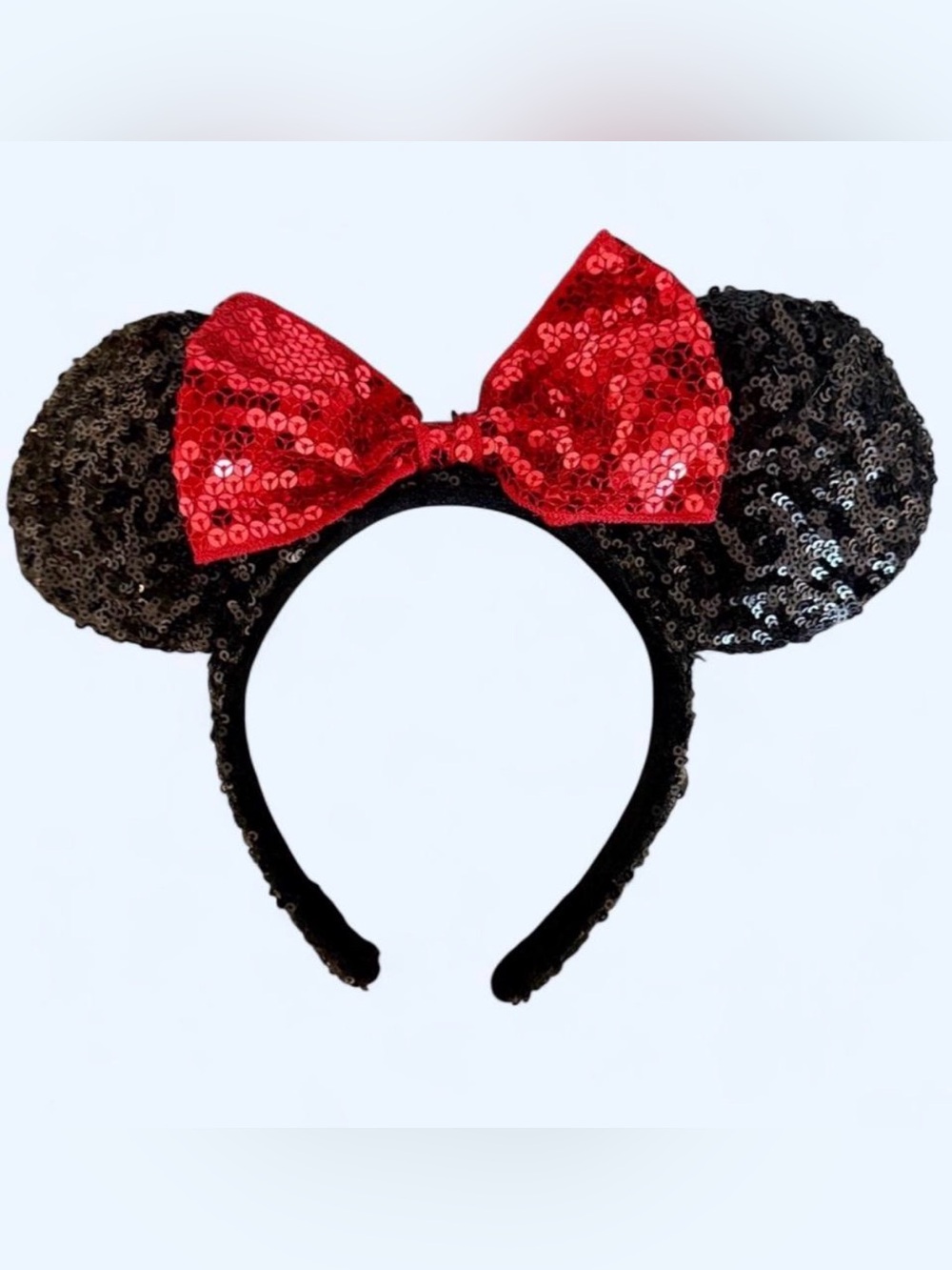 Disney Minnie Ears Headband Red Bow Mickey Mouse ears Black Sequin girls womens